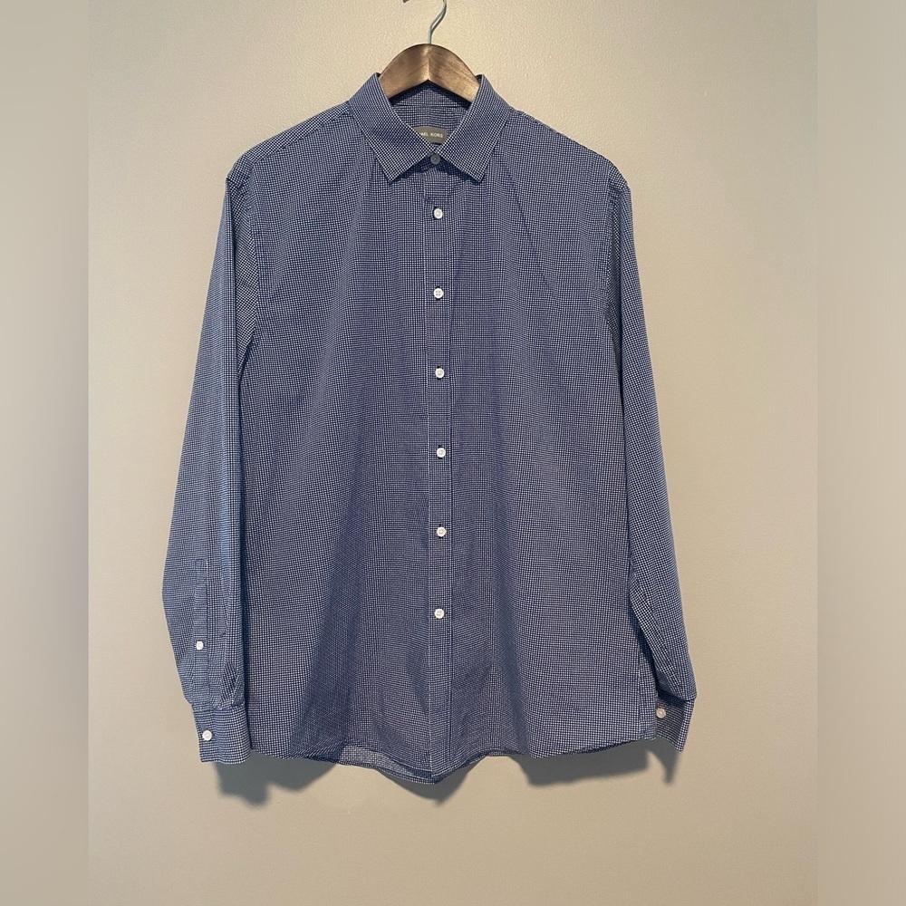 Men’s Micheal Kors Slimfit long sleeved dress shirt blue & white checker size XL